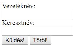 HTML űrlapelemek: egyszerű szövegmező <input type= text name= firstname /> Egyszerű szövegbeviteli mező Name attribútummal tudunk rá szerveroldalon hivatkozni Form elemek tagolása, segédszöveg Az