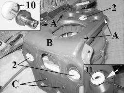 1) Montare i quattro antivibranti nuovi e relativi coperchi a pressione.