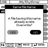 Menü műveletek 2. Forgassa a [CURSOR VALUE] tárcsát a "Save" kiválasztásához, majd nyomja meg az [ENTER/ SELECT] gombot. A kijelzőn megjelenik az USB memórián tárolt "My Rhythms" mappa tartalma.