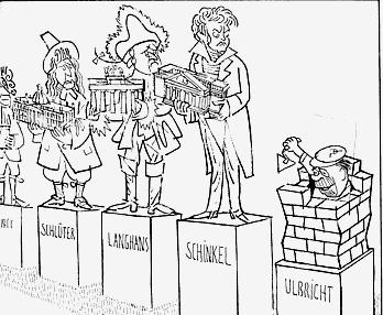 kép: Karikatúra a berlini fal építéséről: Walter Ulbricht mint építész (Ulbricht az NDK kommunista pártjának főtitkára a fal építésekor) 2.