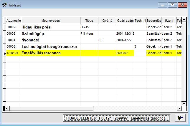 35. ábra Hibabejelentéshez eszközválasztó lista A hibabejelentő képernyő felső részén az eszköz adati láthatóak (nem módosíthatóak), alatta pedig a bejelentés adatai.