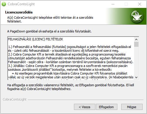 A Tovább gomb hatására A licence feltételek tudomásulvételéhez