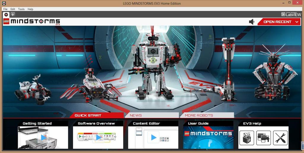 3 Szoftverkörnyezetek bemutatása 3.1 A LEGO MINDSTORMS Home szoftverváltozat 2. ábra A LEGO MINDSTORMS EV3 Home szoftverváltozat kezdőképernyője Forrás: http://4.bp.blogspot.