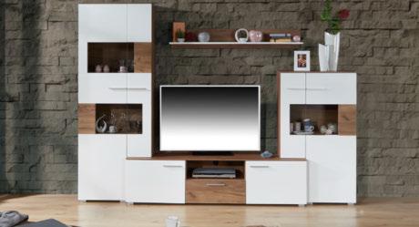 990,- VITRINKOMBINÁCIÓ 129.900,- ** 111. 111,- VITRINKOMBINÁCIÓ, San Remo tölgy dekor fényes Latte rátéttel, LED-világítással, energiaosztály: A, Szé/ Ma/Mé: kb. 300/200/54cm 99.