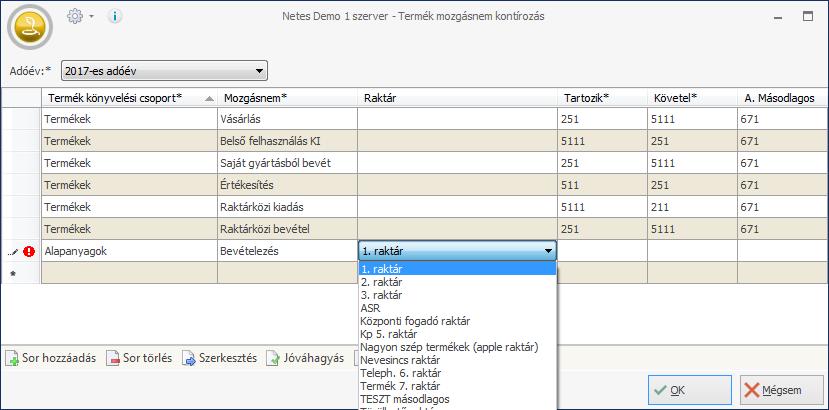 Ahhoz, hogy az adott raktári tétel könyvelési besorolás/mozgásnem szerint kontírozható legyen, még egy beállítást kell ellenőrizni.