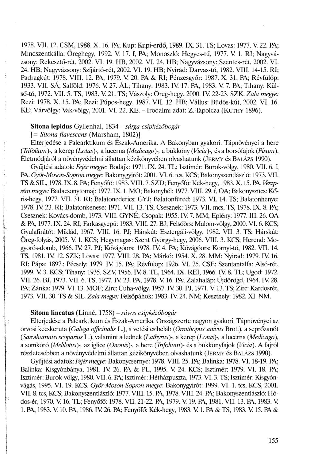 1978. VII. 12. CSM, 1988. X. 16. PA; Kup: Kupi-erdő, 1989. IX. 31. TS; Lovas: 1977. V 22. PA; Mindszentkálla: Öreghegy, 1992. V 17. f, PA; Monoszló: Hegyes-tű, 1977. V 1. RI; Nagyvázsony: Rekesztő-rét, 2002.