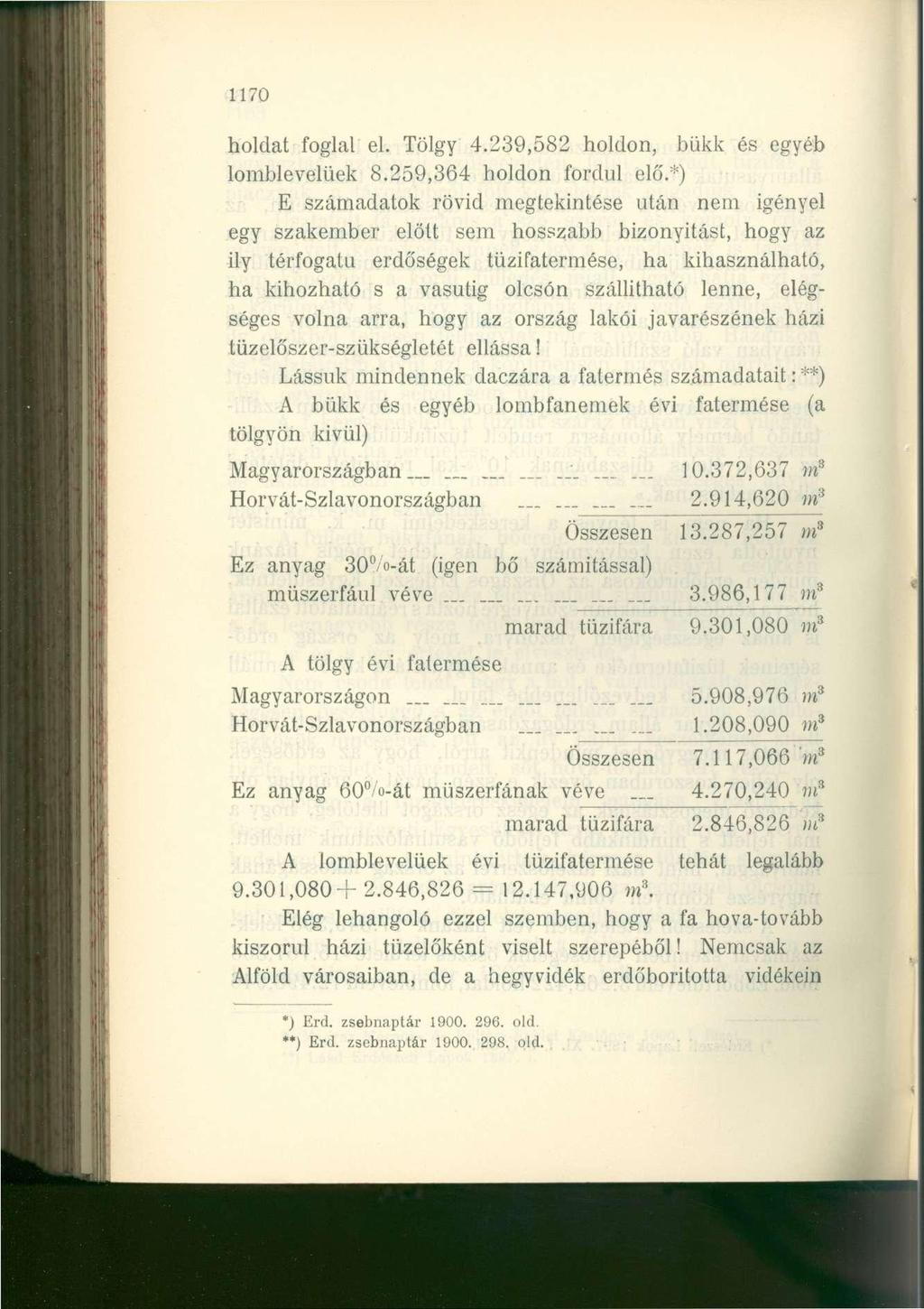 1170 holdat foglal el. Tölgy 4.239,582 holdon, bükk és egyéb lomblevelüek 8.259,364 holdon fordul elő.