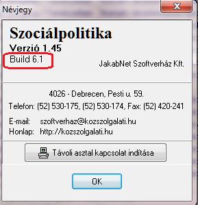Az elindított kliens program verziószámának lekérdezése: A Súgó/Névjegy menüben tekinthetjük meg: * Az