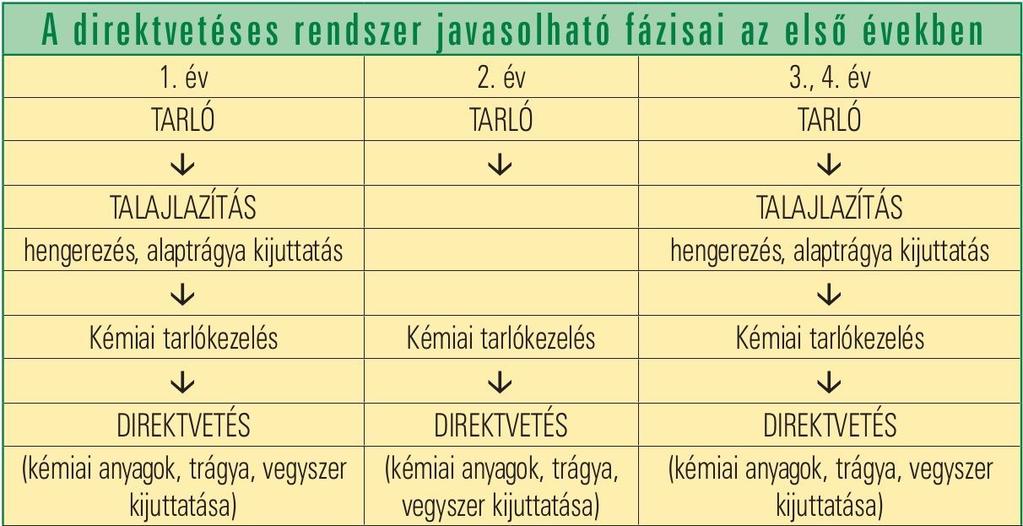 Az eddigi hazai direktvetés eredmények bármely tenyészidőt tekintve eléggé ellentmondásosak. Száraz vetési idényben a direktvetés előnnyel indul, amelyet száraz tenyészidőben meg is tarthat.