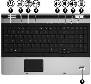 Elem Leírás (3) QuickWeb gomb Ha a számítógép kikapcsolt állapotban van, nyomja meg a gombot a HP QuickWeb megnyitásához.