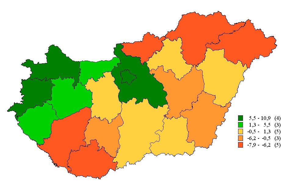 Győr-Moson-Sopron és Vas megye rendelkeznek a legmagasabb értékekkel (Koós B. Nagy G.