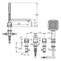 990 KLUDI Q-BEO kádtöltő- és zuhanycsap NA 15 álló szerelési mód négylyukas szerelésű alsóhidas csaptelep szögletes fogantyúk névleges vízmennyiség: (D/B osztály) s-pointer perlátor: M 24 x 1 kerámia