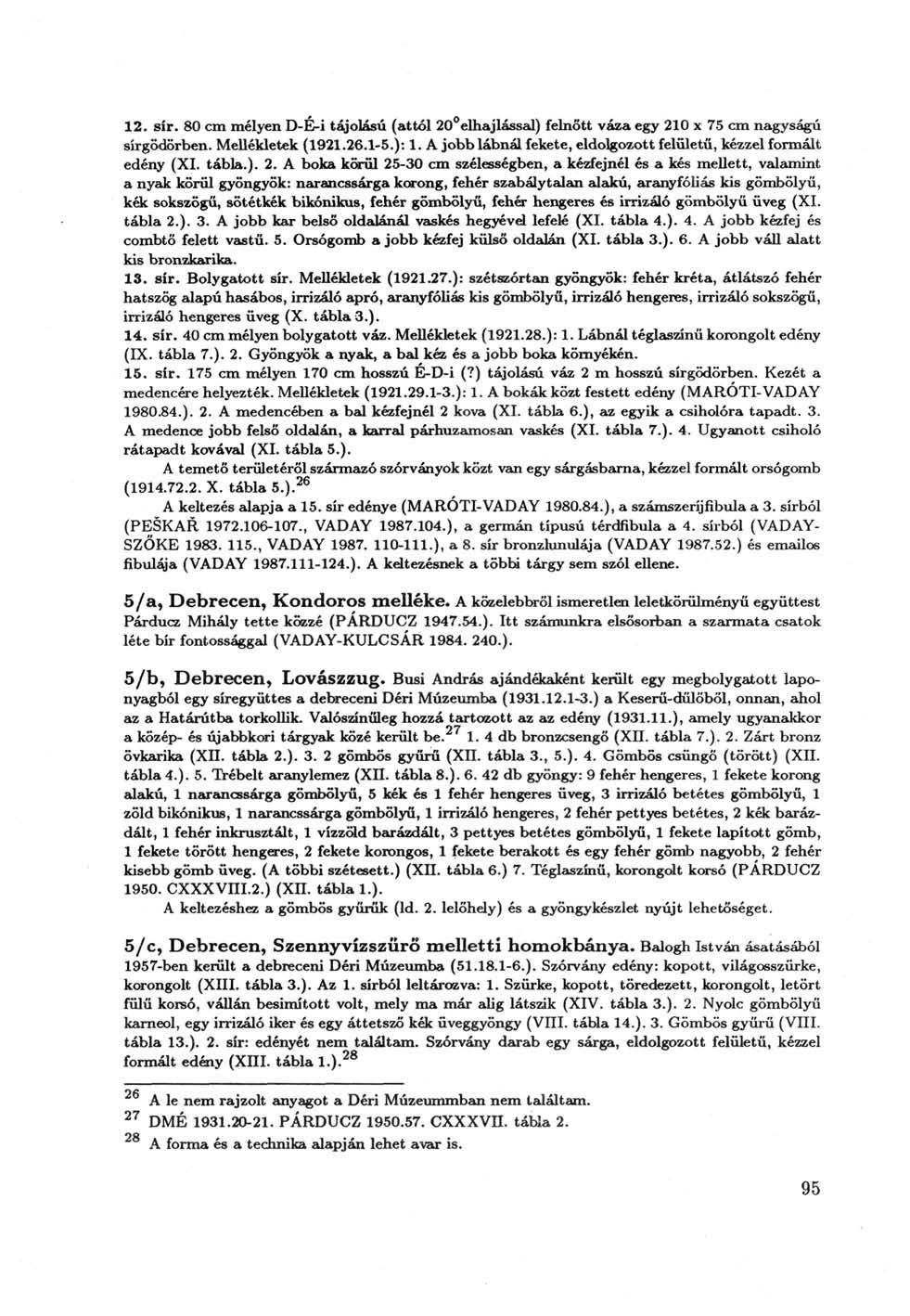 12. sír. 80 cm mélyen D-É-i tájolású (attól 20 elhajlással) felnőtt váza egy 210 x 75 cm nagyságú sírgödörben. Mellékletek (1921.26.1-5.): 1.