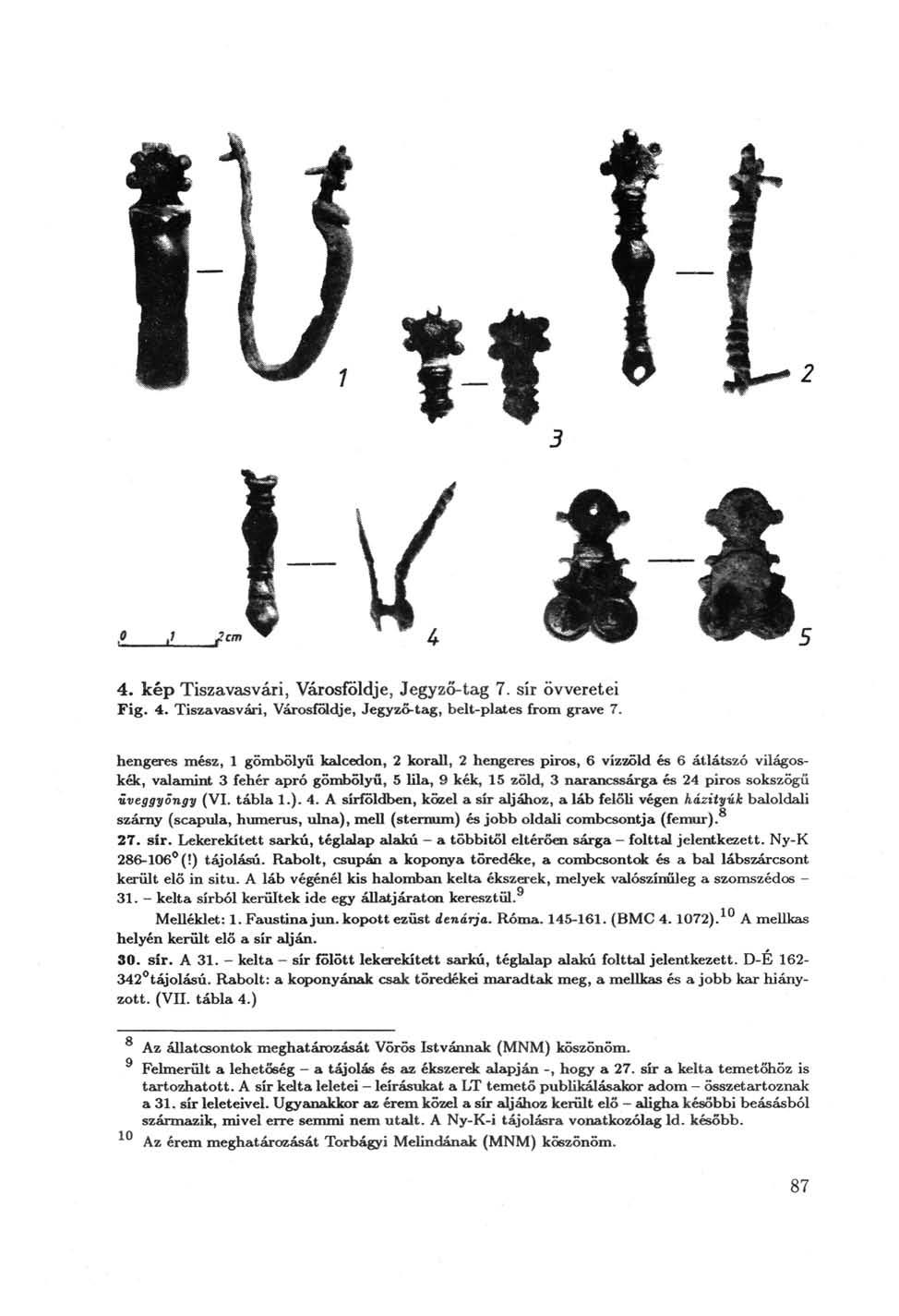 4. kép Tiszavasvári, Városföldje, Jegyző-tag 7. sír övveretei Fig. 4. Tiszavasvári, Városföldje, Jegyző-tag, belt-plates from grave 7.