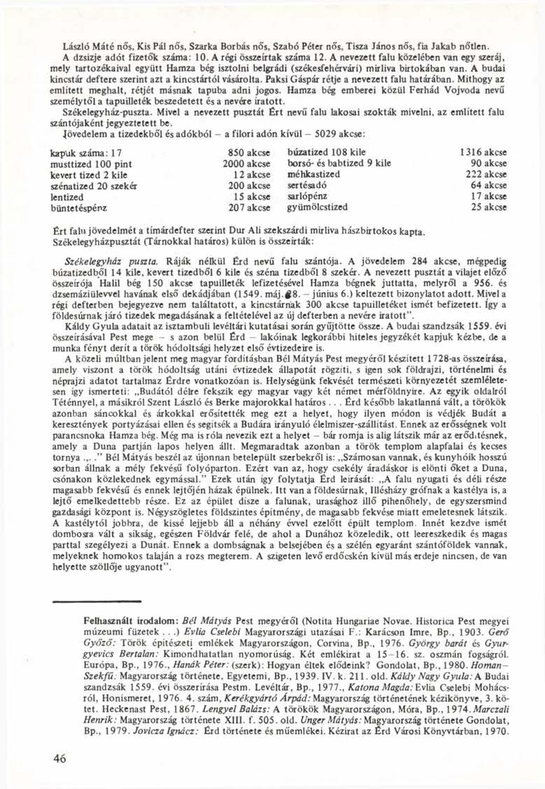 László Máté nős, Kis Pál nős, Szarka Borbás nős, Szabó Péter nős, Tisza János nős, fia Jakab nőtlen. A dzsizje adót fizetők száma: 10. A régi összeírtak száma 12.