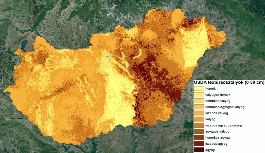 7. ábra Magyarország fizikai talajféleség térképe a DOSoReMI.hu projekt alapján, -3 cm-es mélységben (Pásztor et al., 217; http2) 3.