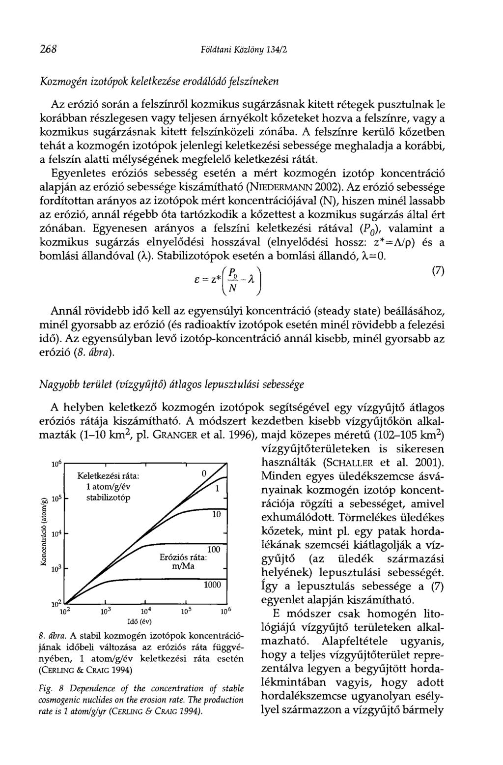 268 Földtani Közlöny 134/2 Kozmogén izotópok keletkezése erodálódó felszíneken Az erózió során a felszínről kozmikus sugárzásnak kitett rétegek pusztulnak le korábban részlegesen vagy teljesen