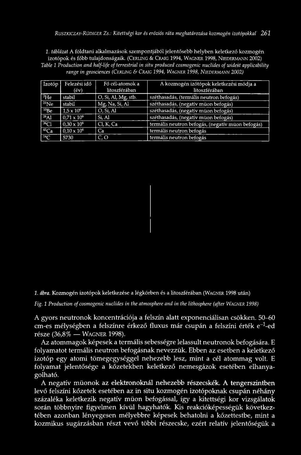 (CERLING & CRAIG 1994, WAGNER 1998, NIEDERMANN 2002) Table 1 Production and half-life of terrestrial in situ produced cosmogenic nuclides of widest applicability range in geosciences (CERLING & CRAIG