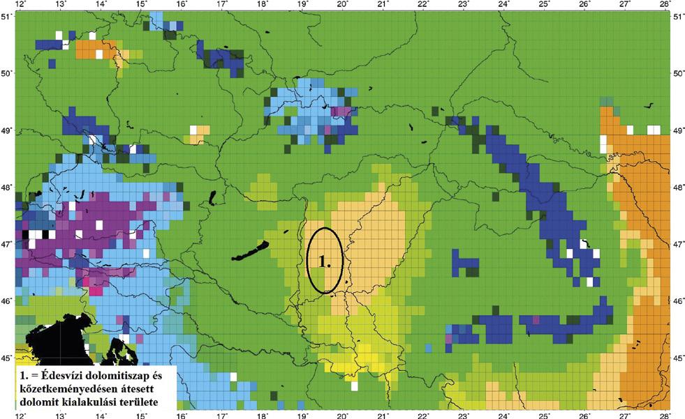 4a. ábra. Pannon erdőssztyepp kifejlődése a Kárpát-medence centrumában és a különböző vegetációtípusok elhelyezkedése a medence peremén a módosított Holdridge módszer alapján (Szelepcsényi et al.