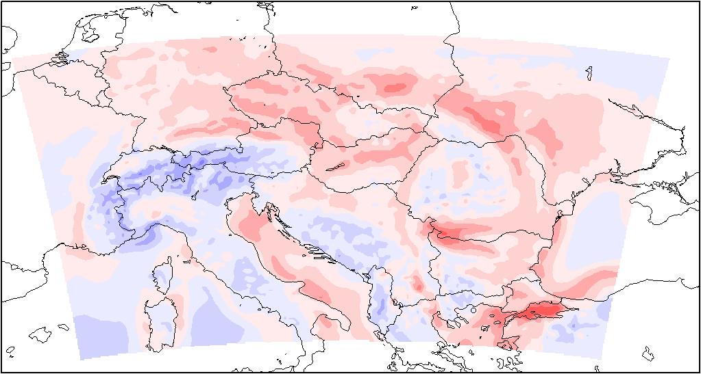 4. Projekció Szélsebesség megváltozása 221-25: tartomány nagy részén enyhe növekedés 271-2: Alpok és déli területek csökkenés