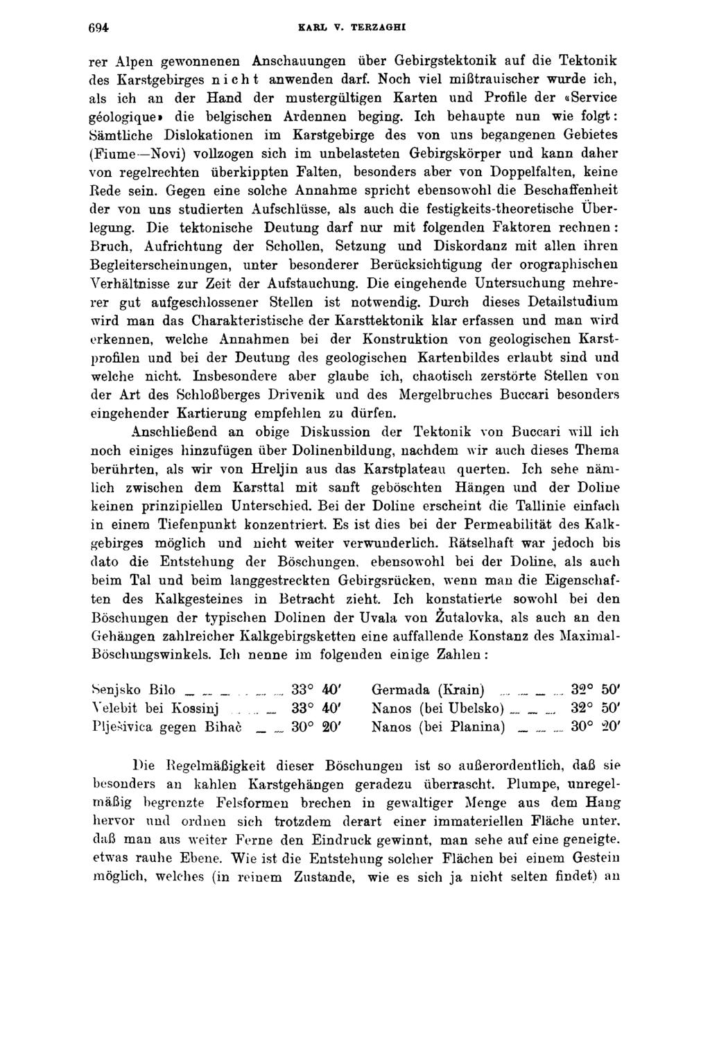 694 KARL V. TERZAGHI rer Alpen gewonnenen Anschauungen über Gebirgstektonik auf die Tektonik des Karstgebirges nicht anwenden darf.