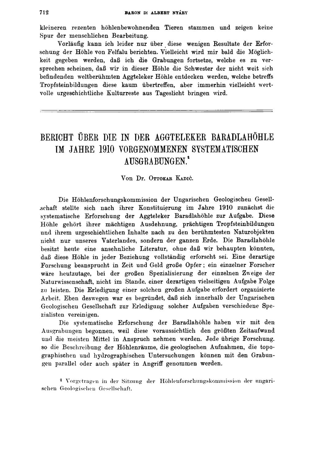 7 1 2 BARON Dl ALBERT NYÁRY kleineren rezenten höhlenbewohnenden Tieren stammen und zeigen keine Spur der menschlichen Bearbeitung.