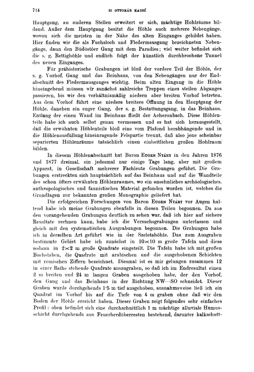 714 Dl OTTOKÁR KADIC Hauptgang, an anderen Stellen erweitert er sich, mächtige Hohlräume bildend.