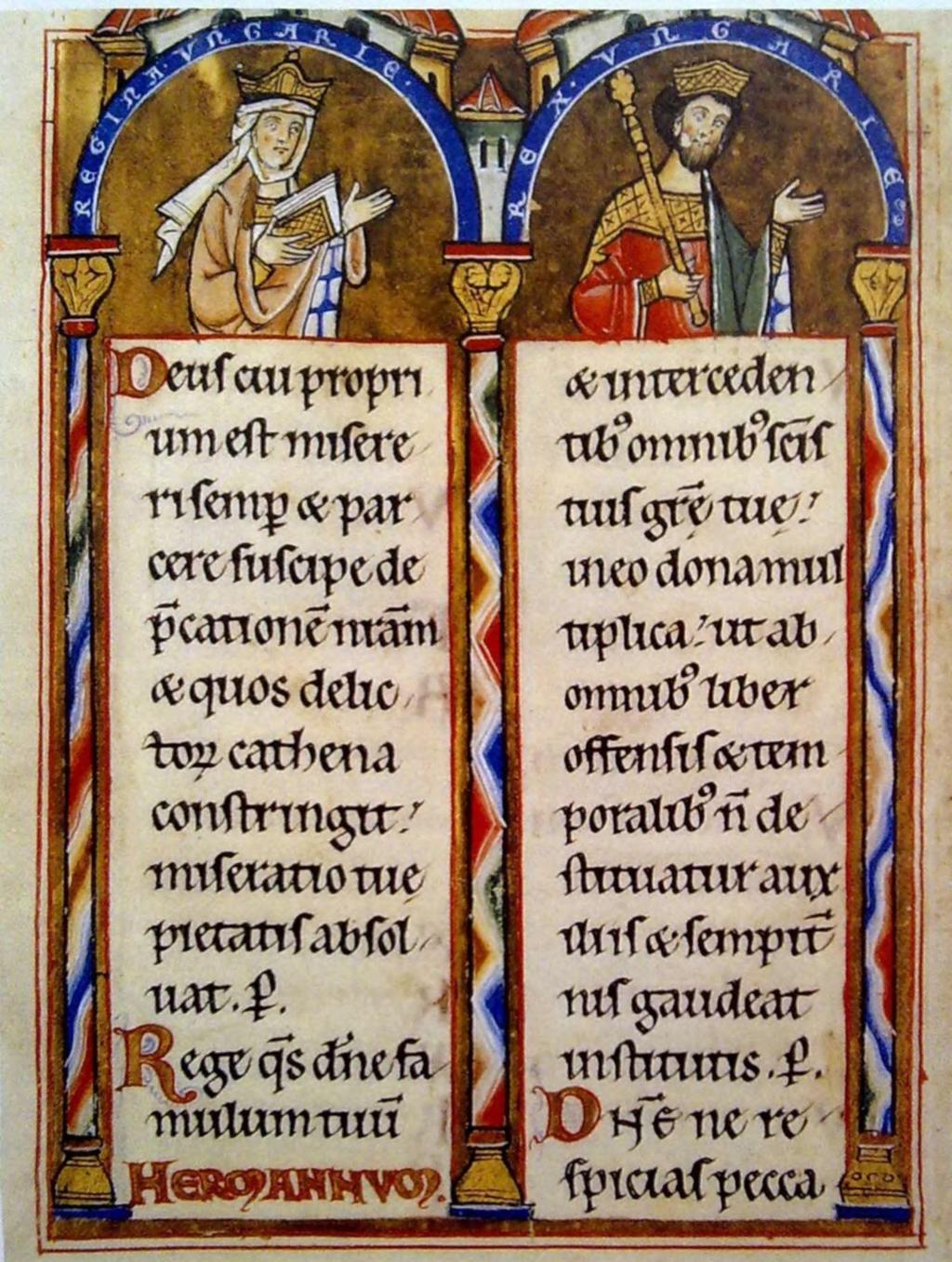 Az új berendezkedés" II. András és felesége, Gertrúd arcképe zsoltároskönyvön, 1212-1213 körül rálynét és a kíséretében lévő németek egy részét.
