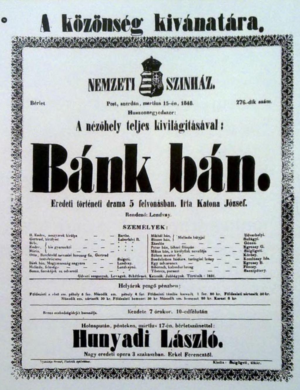 II. ANDRÁS ÉS REFORMJAI A Bánk bán 1848. március 15-ei címlapja Katona József valójában európai vándortémát dolgozott fel, a történetírói és szépirodalmi forrásokat maga nevezte meg jegyzeteiben.