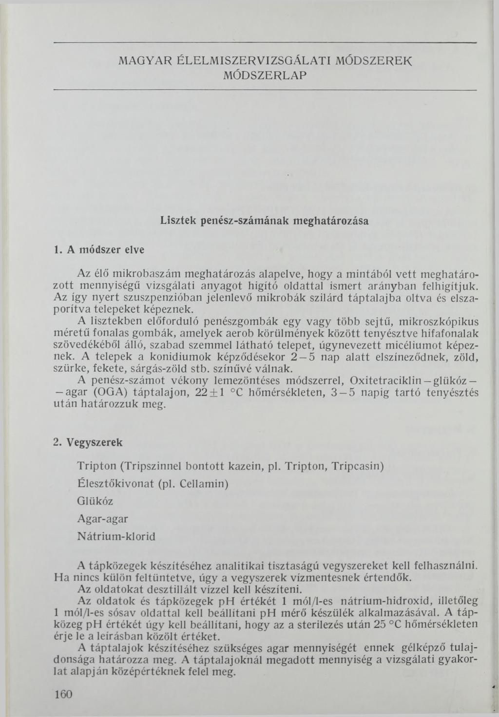 MAGYAR ÉLELMISZERVIZSGÁLATI MÓDSZEREK MÓDSZERLAP 1.