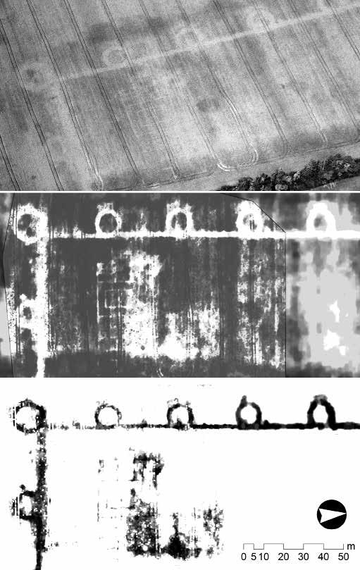 6. kép: Őrtoronyra utaló rombikus elszíneződés Bátaszék közelében (PLT 39487, részlet) Fig. 6: Lozenge-shaped soil mark suggesting a watch-tower near Bátaszék (PLT 39487, detail) 7.