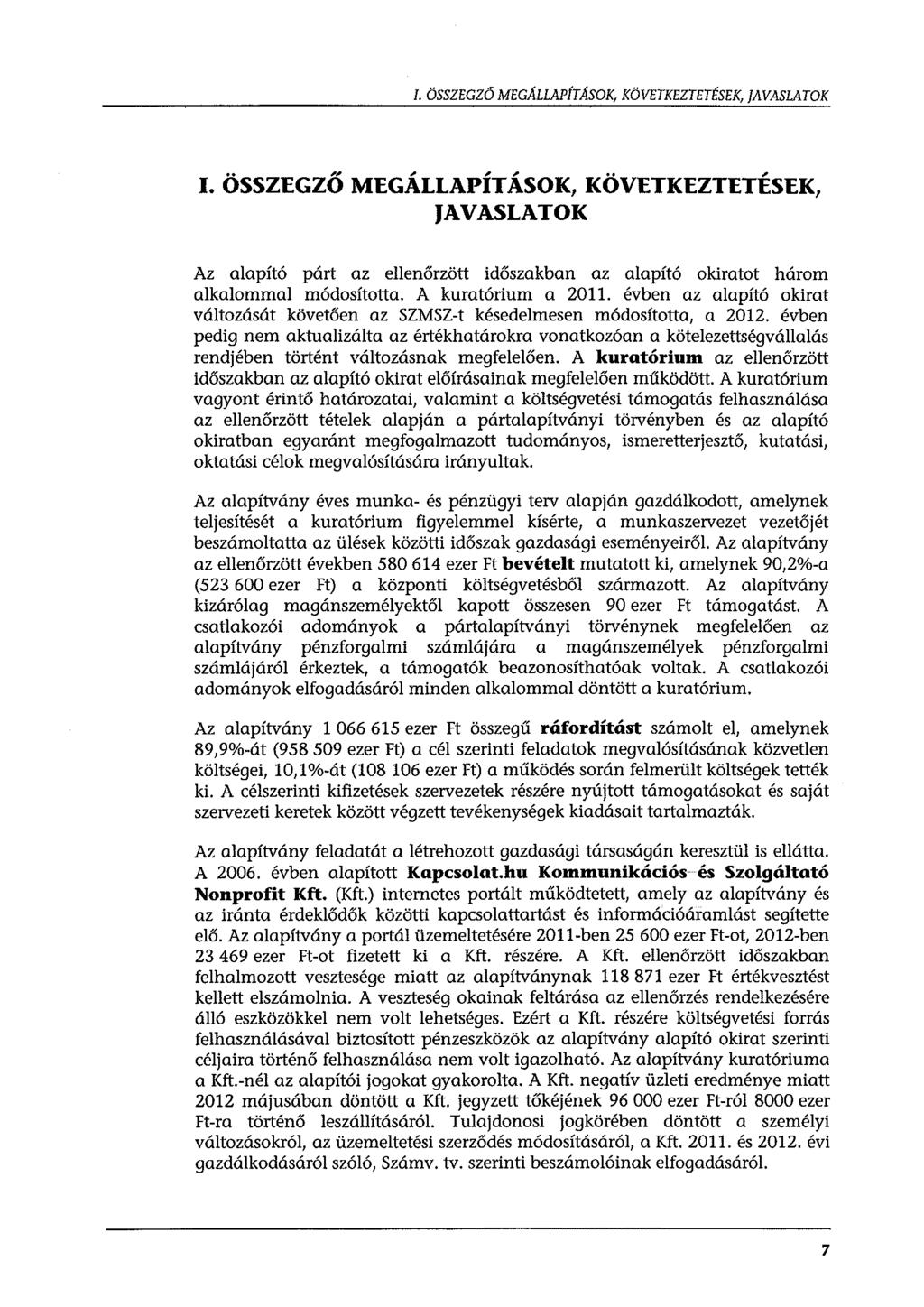 l. ÖSSZEGZÓ MEGÁLLAPfTÁSOK, KÖVETKEZTETÉSEK, JAVASLATOK..,,,,,.., I. OSSZEGZO MEGALLAPIT ASOK, KOVI.TKI.ZTI.TI.SI.