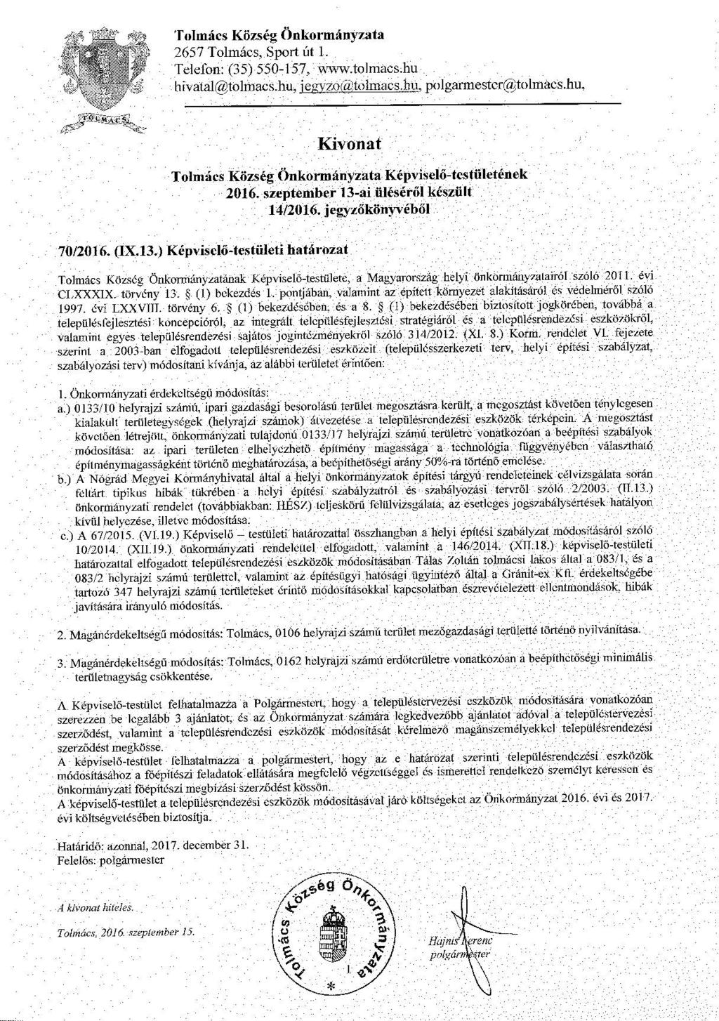 TOLMÁCS 44 MELLÉKLETEK 1.