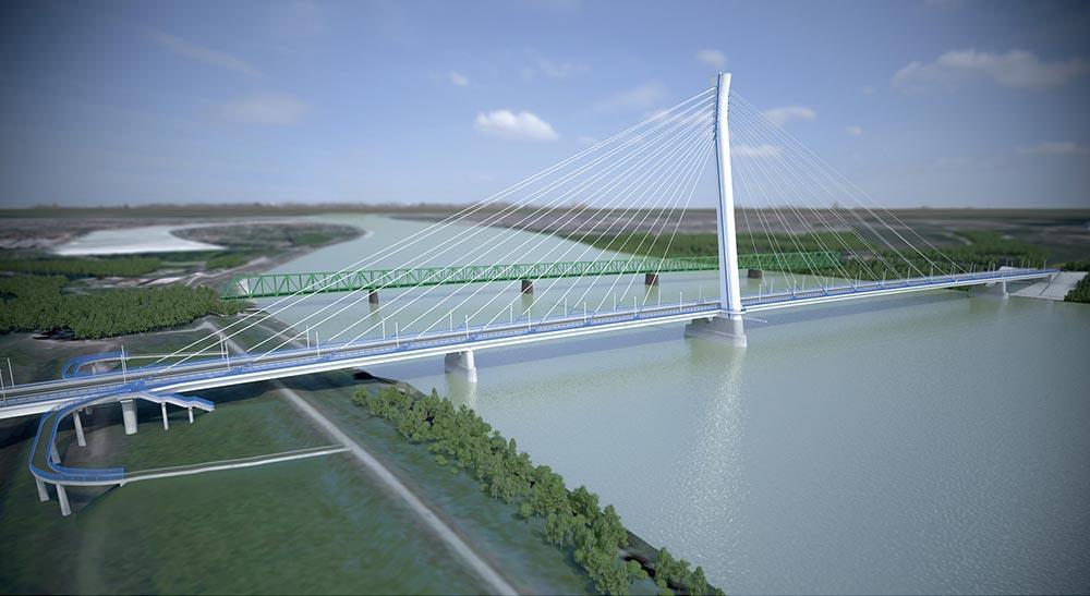 Új Duna-híd Komárom 252 m nyílás; 601 m hosszú; 118 m magas pilon; Acél