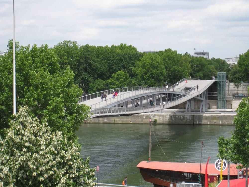 Passerelle Simone-de-Beauvoir - Párizs Lencse alakú dupla ív; Húzott-nyomott öv Acél