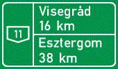 29. oldal 142. ábra 143. ábra y) Útvonal megerősítő tábla (144-145. ábra); a tábla az út számát, illetőleg azt jelzi, hogy az út hova vezet; 144. ábra 145. ábra z) Terelőút (146-147.