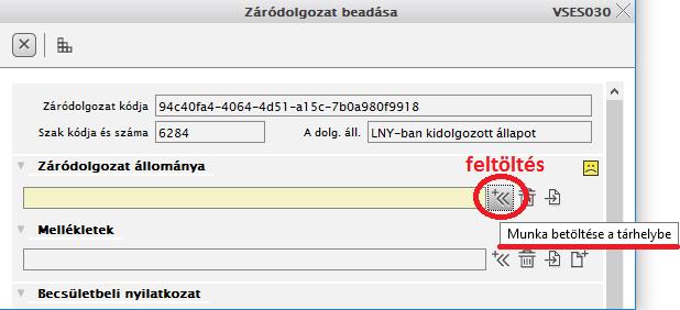 menüpontra kattintva töltheti fel. (1) Ekkor megnyílik a Záródolgozat témája ablak, ahol az ikonra kell kattintani.