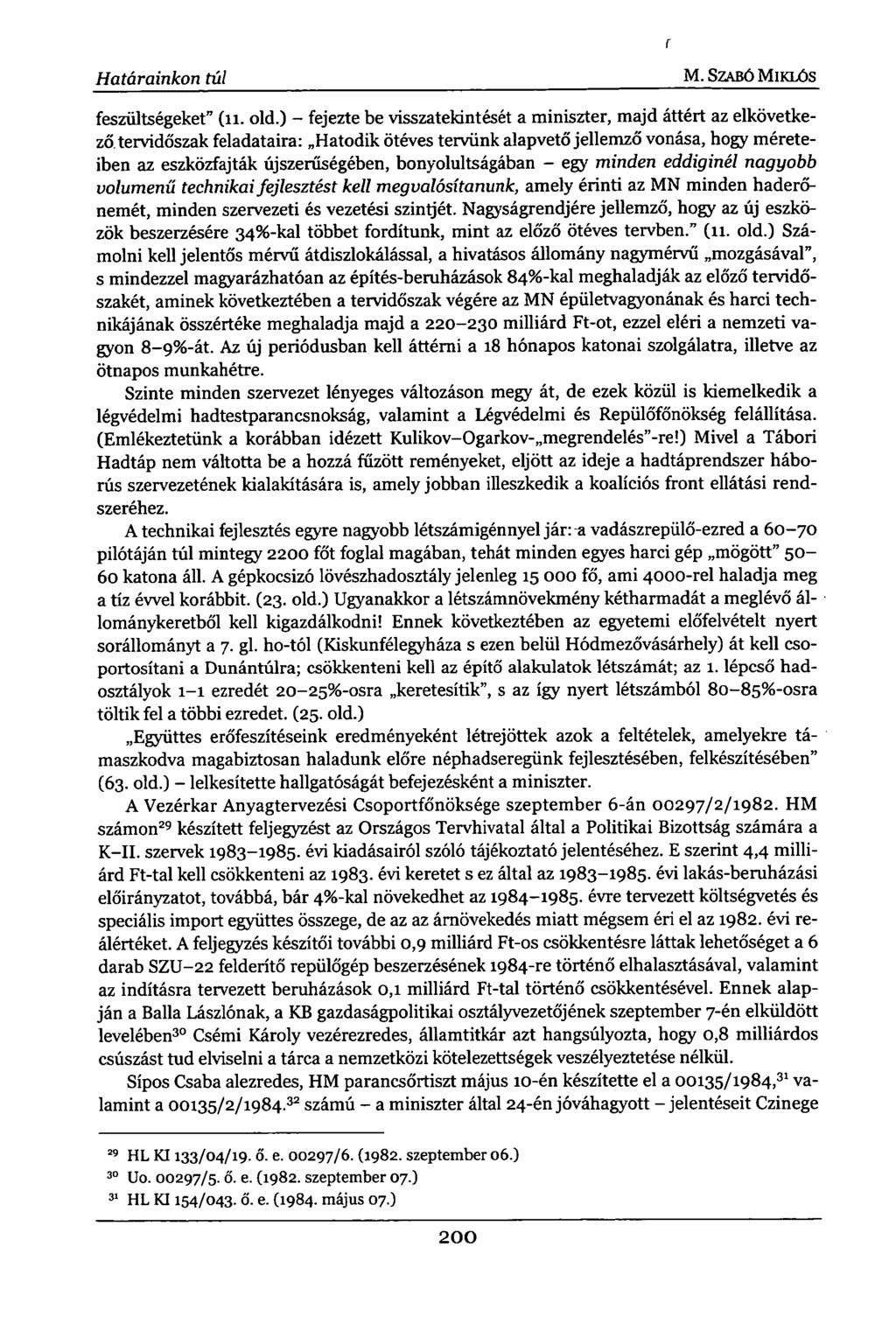 r Határainkon túl M. SZABÓ MIKLÓS feszültségeket" (11. old.