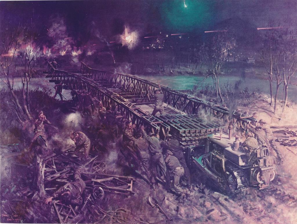 A Múlt Terence Cuneo festménye Rapido hídépítés Monte Cassino-nál a festmény a Brit Királyi Mérnököket