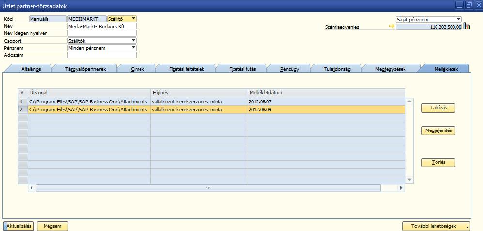 ábra: ÜP > Üzleti partner/mellékletek regiszter 1. 14. ábra: ÜP > Üzleti partner/mellékletek regiszter 2.