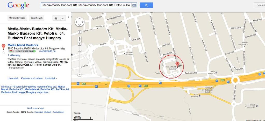 7. ábra: ÜP > Üzleti partner törzsadatok/címek regiszter/google térkép 2.1.