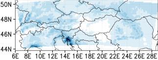 szimulációk átlagos konvektív csapadékösszegét.