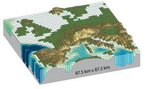 2. ábra: A globális klímamodellek horizontális irányú felbontásának illusztrálása a 2013-ban kiadott Ötödik Helyzetértékelő Jelentés alapján (Forrás: IPCC, 2013).