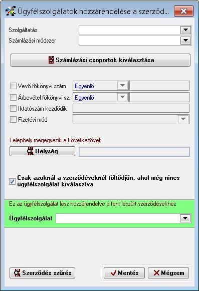 A Csak azoknál a szerződéseknél töltődjön, ahol még nincs ügyfélszolgálat kiválasztva opcióval lehetőségünk van, egy már beállított ügyfélszolgálati adatot felülírni egy másikkal.