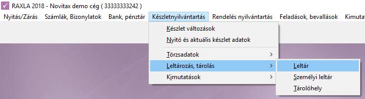 Készlet leltár, leltárazás A készlet leltárazás a Készletnyilvántartó modulban (RAKTAX) érhető el. A RAKTAX modul önnállóan és a RAXLA modulhoz kapcsolódva is elérhető.