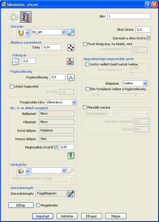 PowerMill 4. Simítás 4.2.5 Síksimítás: ofszet Meghatározás Segítségével a modellen fellelhető lapos felületeket tudjuk simítani.