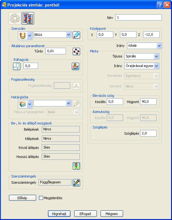 PowerMill 4. Simítás 4.4 Projekciós simítás: pontból Meghatározás A modellen keletkező vonalsereget egy pontszerű fényforrásból kiinduló gömb alakú mintán végigvezetett fénysugár képezi.