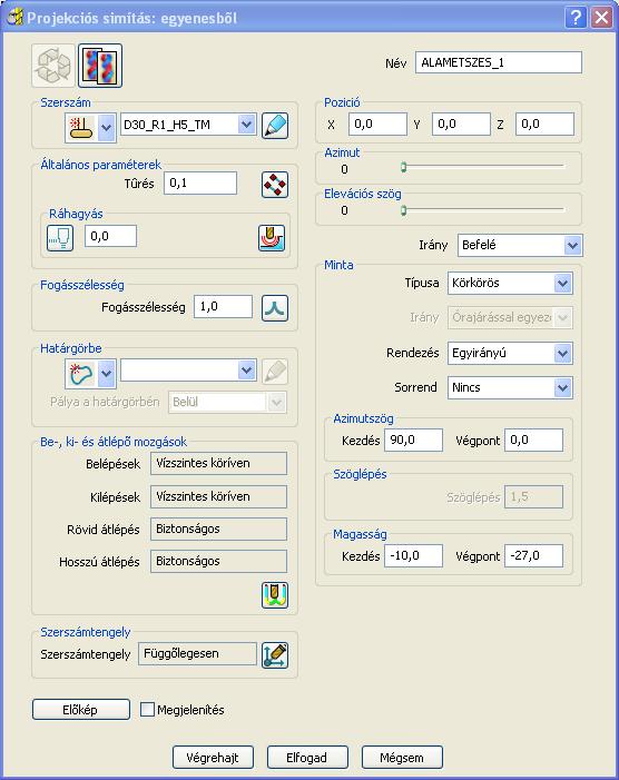 4. Simítás PowerMill 4.4 Projekciós simítás: egyenesből Meghatározás A modellen keletkező vonalsereget egy egyenes fénycsőből kiinduló henger alakú síkmintán végigvezetett fénysugár képezi.