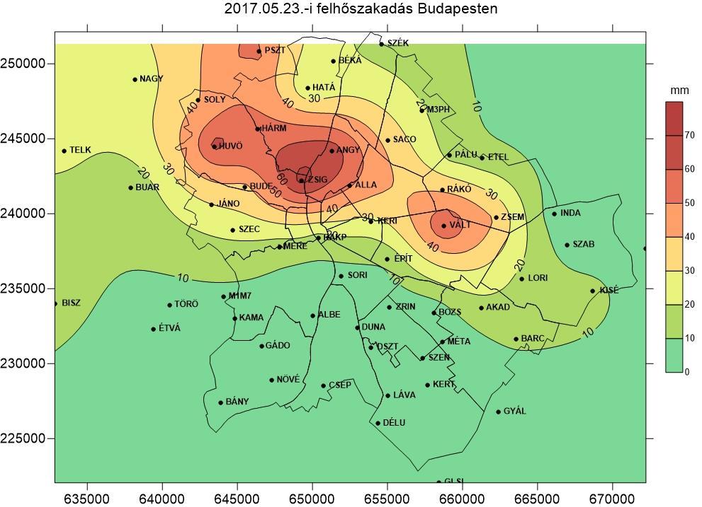 A felhőszakadás csapadékeloszlása 60,2 mm