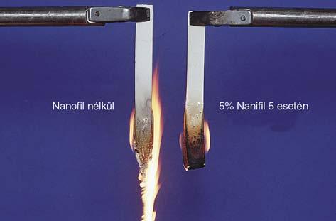 Ugyanezen adaléknál a szakítószilárdság csak 0,6 N/mm 2 -tel csökkent, a folyásindex pedig 1,7-r!l 2,5-re növekedett. Nanoanyag nélkül a V-0-ás min!